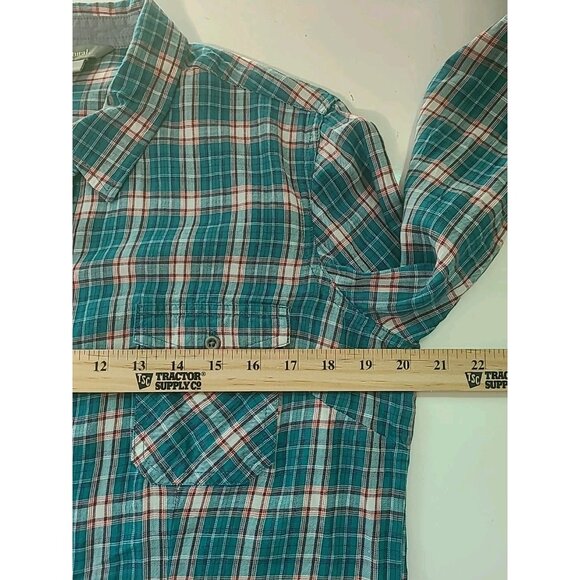 Natural Reflections Shirt Womens L Green Plaid Long Roll Tab Sleeve Button Up - Picture 8 of 10